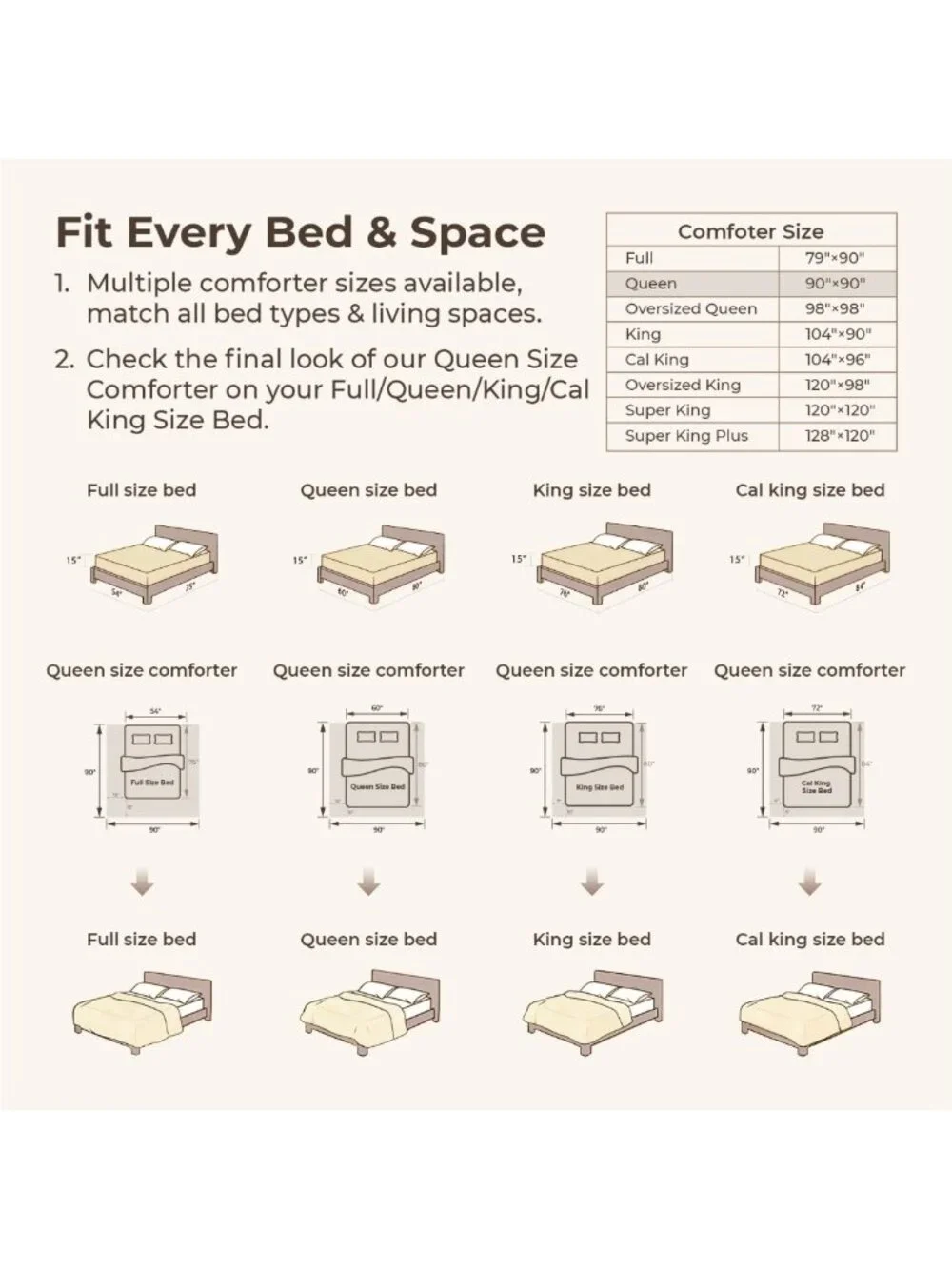 Beige Queen Comforter Set - 3 Piece Cream Tufted Boho Farmhouse Bedding